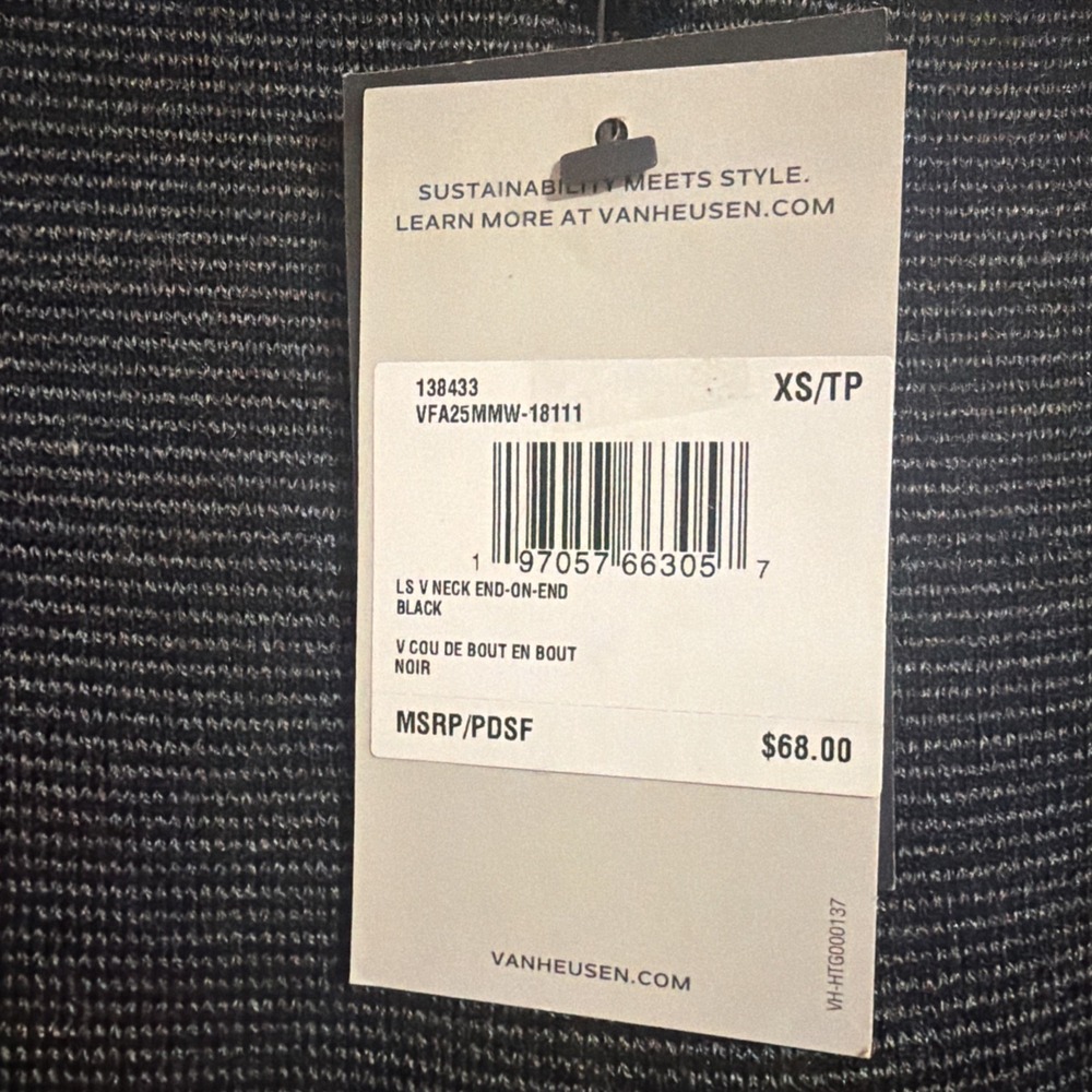 Van Heusen V Neck Pullover Long Sleeve Sweater Mens XS NWT Black/Gray Merino - Picture 4 of 9
